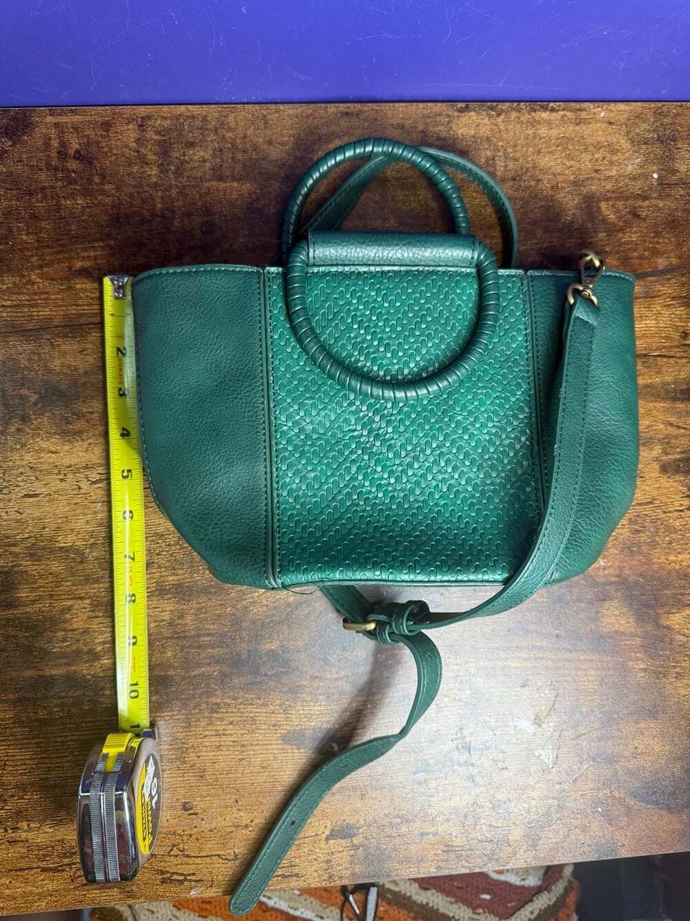 Anthropologie Green Woven Leather Satchel Crossbody Bag